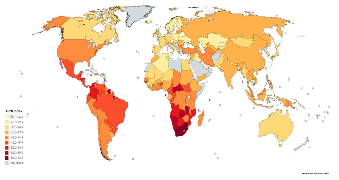 Gini coefficient: Measure of inequality of a distribution